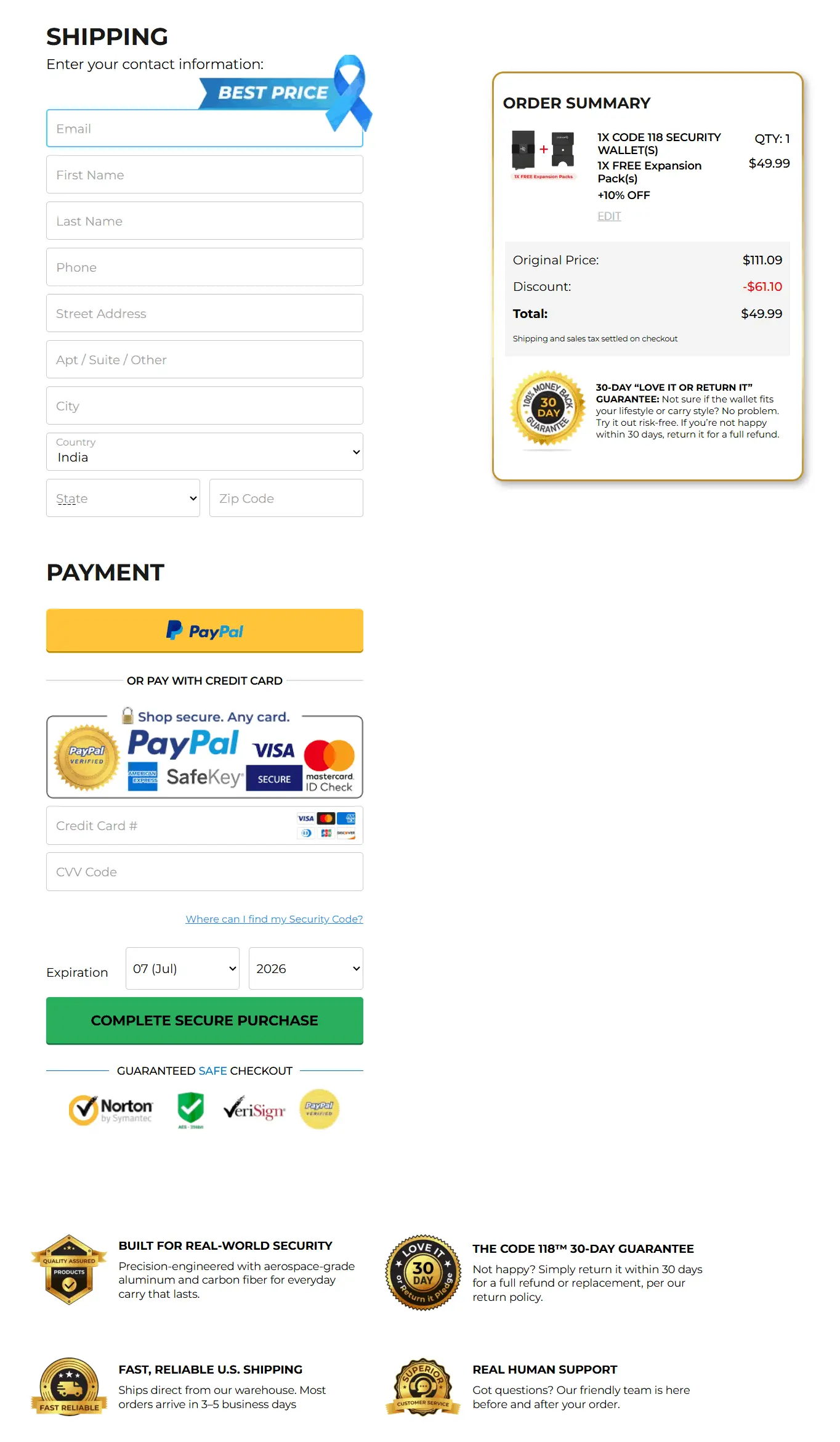 Starscope Monocular checkout page